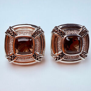 Scott Kay Smoky Quartz & Diamond Sterling Silver 925 Omega Back Waverly Earrings